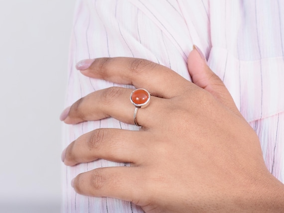 Round Orange Carnelian Silver Ring, Orange Carnelian Jewelry, Jewelry For Girlfriend, Gift For Special Ones, Halloween Silver Ring, Dainty