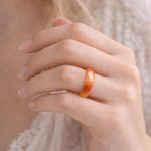 Solid Carnelian Stone Ring Band, Carved Orange Gemstone Ring, Medium Band Ring, Thick Medium Band Thumb Ring