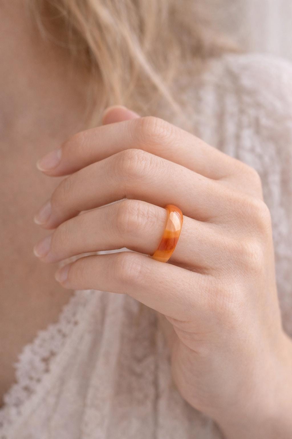 Solid Carnelian Stone Ring Band, Carved Orange Gemstone Ring, Medium Band Ring, Thick Medium Band Thumb Ring