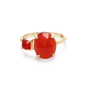 Sterling Silver Carnelian Two Stone Ring, Adjustable Gold Accent