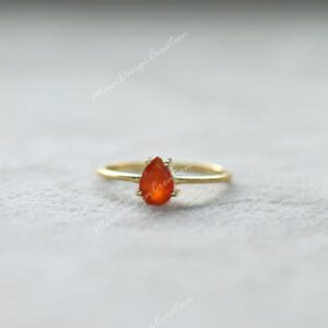 Teardrop Carnelian Ring, 925 Sterling Silver, Delicate Red Gemstone Teardrop Carnelian Ring, 925 Sterling Silver, Delicate Red Gemstone