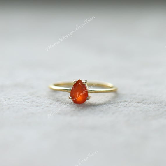 Teardrop Carnelian Ring, 925 Sterling Silver, Delicate Red Gemstone Teardrop Carnelian Ring, 925 Sterling Silver, Delicate Red Gemstone