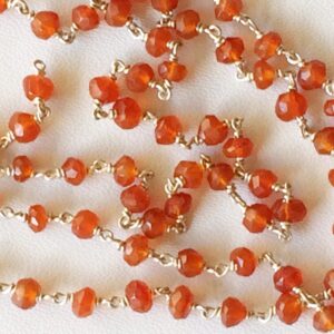 3mm Carnelian Faceted Rondelle Beads, Carnelian In 925 Silver Wire Wrapped Rosary Style Chain, Carnelian Beaded Chain ( 1ft To 5ft Options)