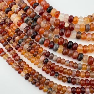 4x6mm Or 5x8mm Rondelle Dark Natural Carnelian Gemstone Beads. 15” Strand Of Mixed Red And Orange Rondelle Beads.