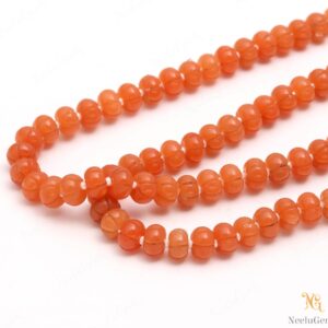 Aaa+ Carnelian Quartz Carving Rondelle Beads,8 Mm Hand Curved Carnelian Watermelon Beads,16" Carnelian Pumpkin Beads For Handmade Jewelry