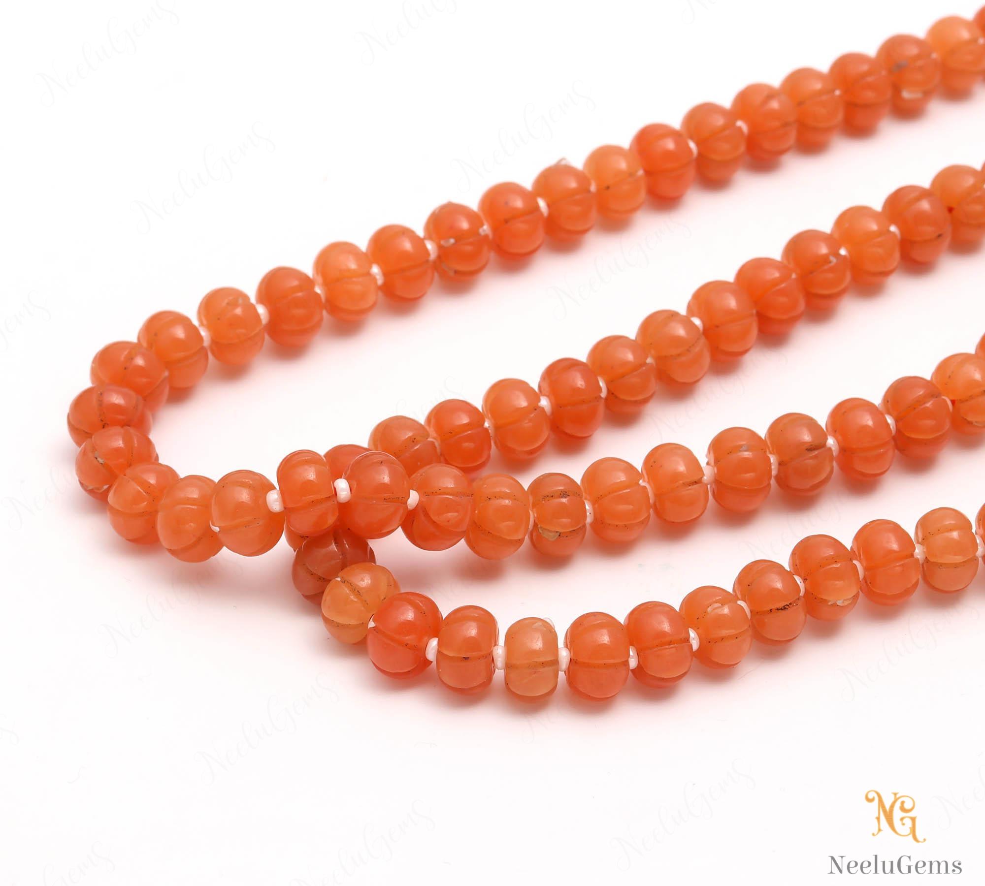 Aaa+ Carnelian Quartz Carving Rondelle Beads,8 Mm Hand Curved Carnelian Watermelon Beads,16" Carnelian Pumpkin Beads For Handmade Jewelry