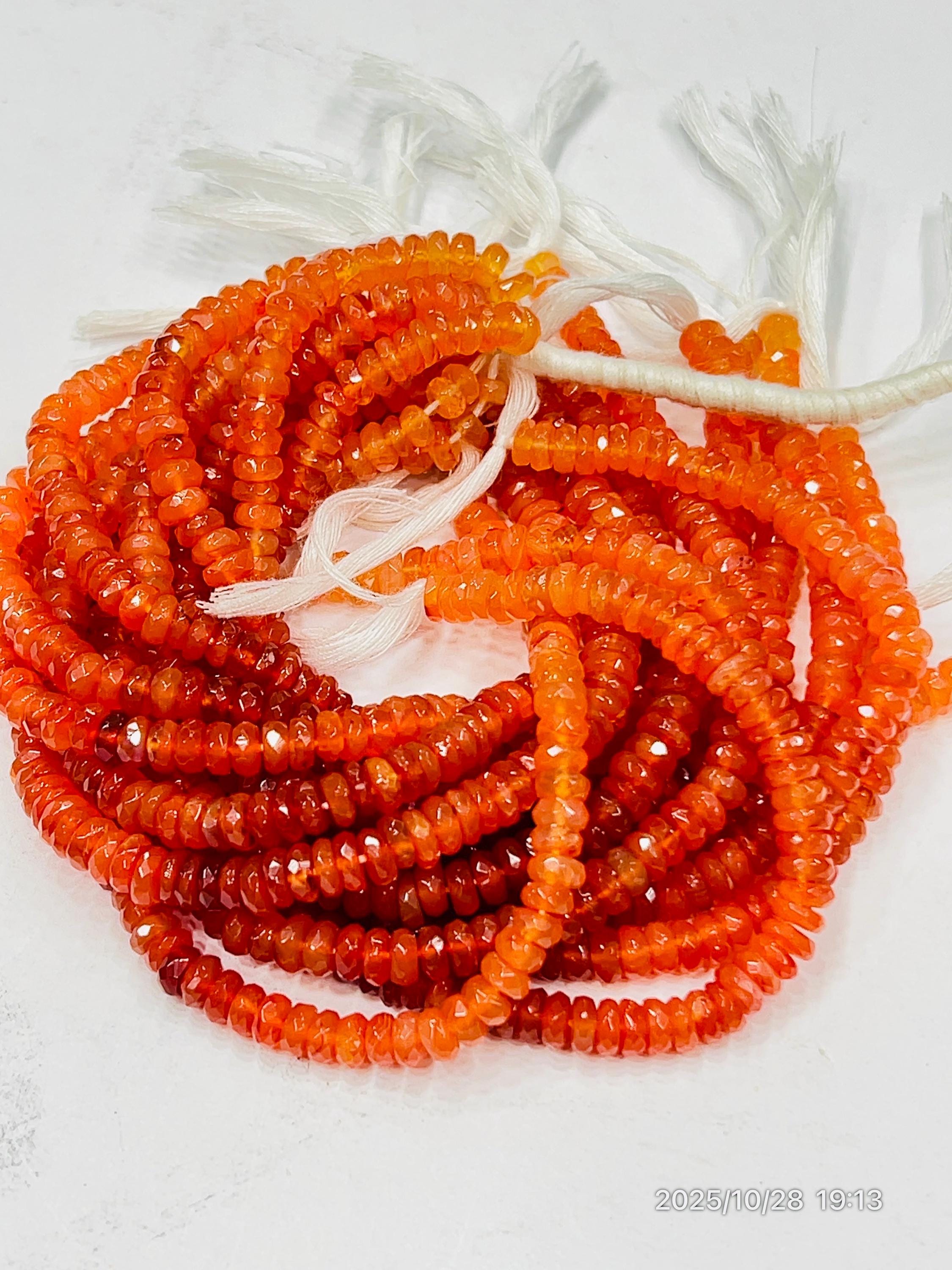 Carnelian Rondelle Beads - Orange Gemstone Beads For Jewelry Making, 3-4mm Carnelian Rondelle Beads - Orange Gemstone Beads For Jewelry Making, 3-4mm