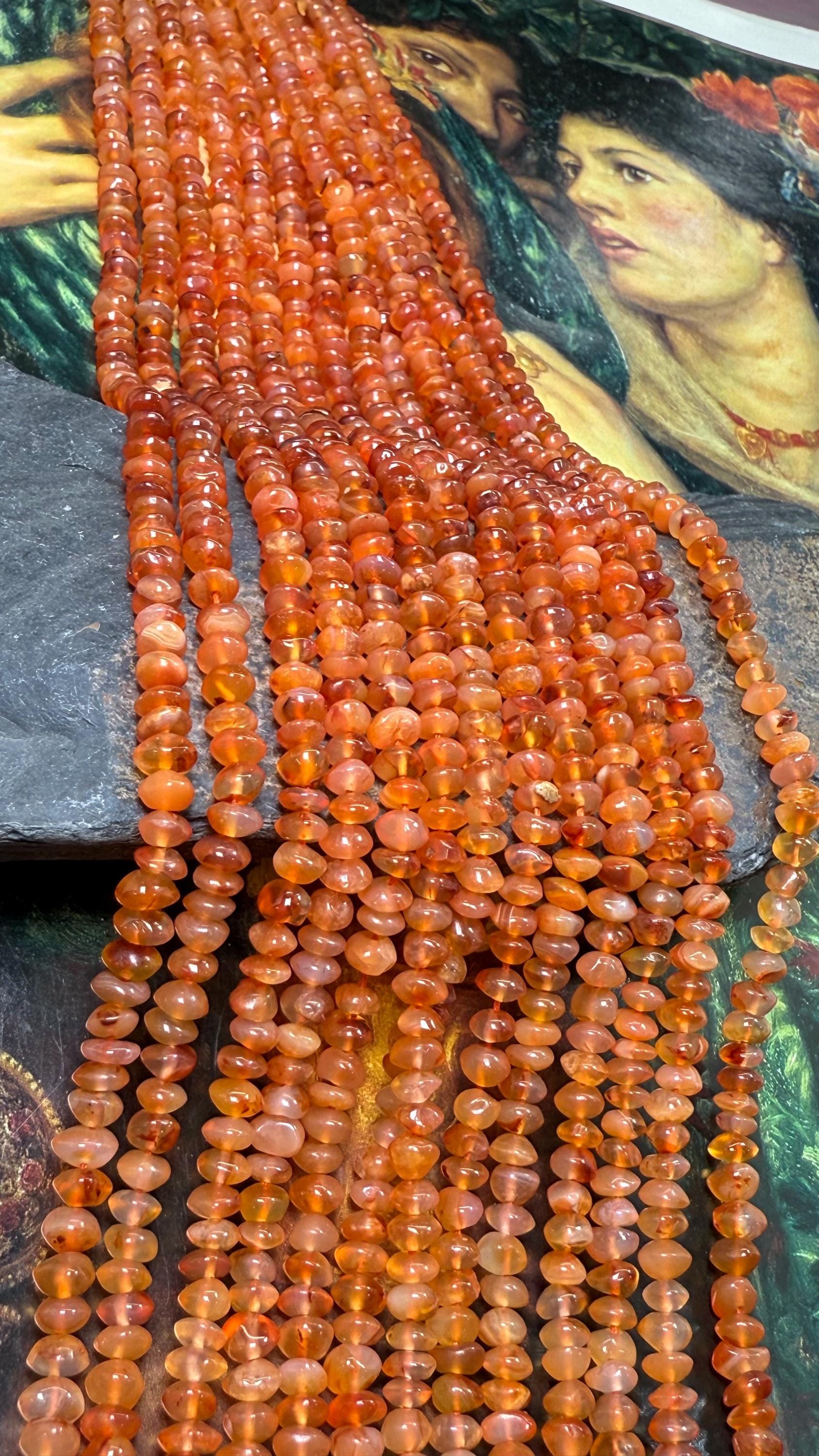 Carnelian Rondelle Handmade Disc Button Beads 5mm Approx / Ombré Orange Natural Gemstone Beads