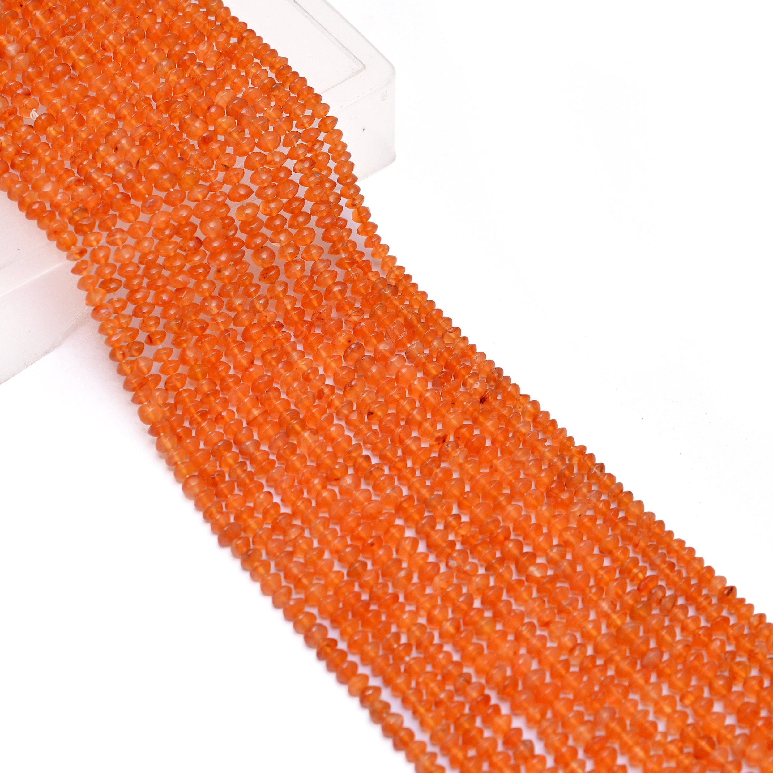 Natural Carnelian 3mm-5mm Button Rondelle Smooth Beads | 14inch Strand | Orange Carnelian Semi Precious Gemstone Saucer Shaped Loose Beads Natural Carnelian 3mm-5mm Button Rondelle Smooth Beads | 14inch Strand | Orange Carnelian Semi Precious Gemstone Saucer Shaped Loose Beads