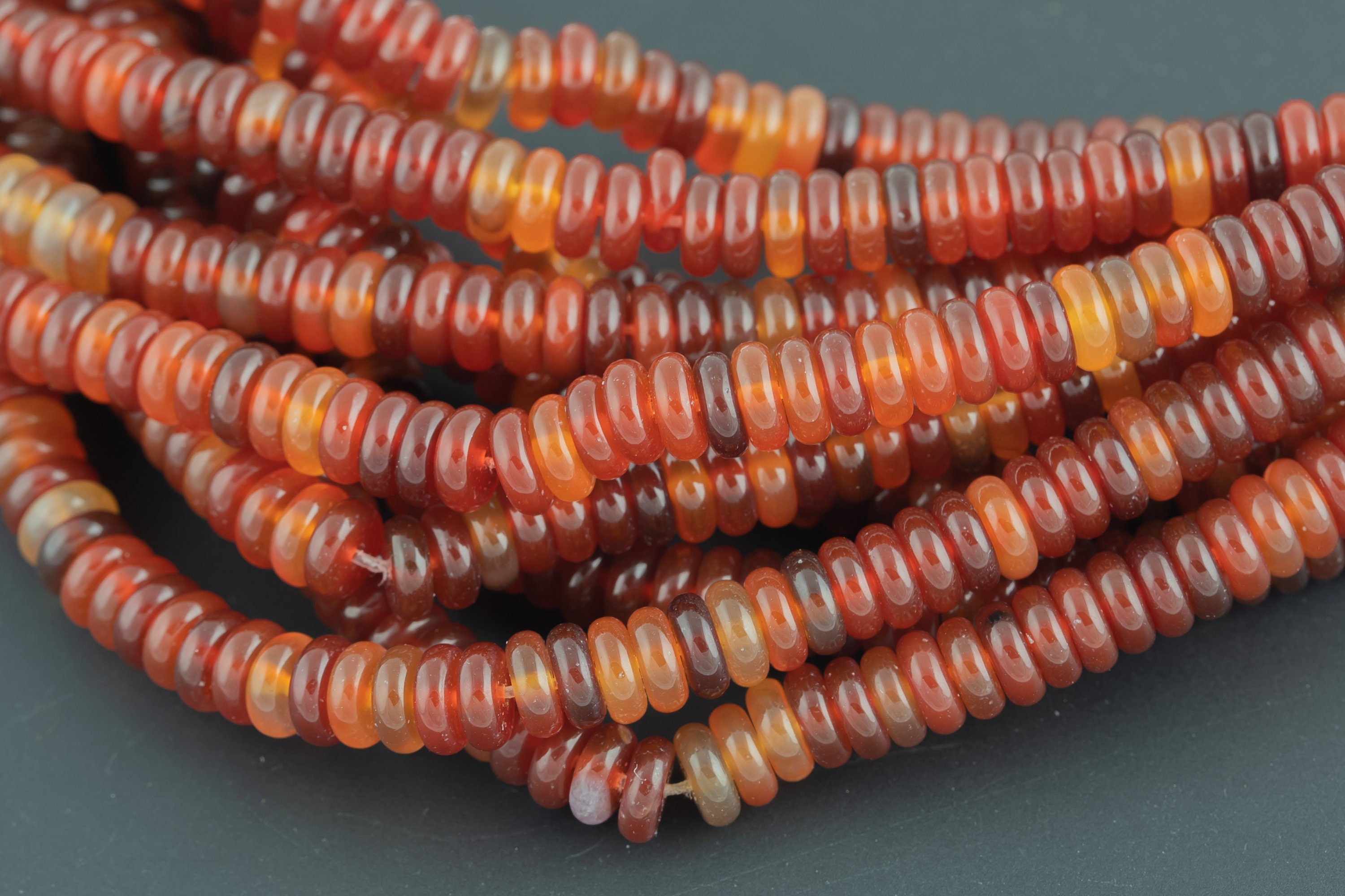 Natural Dark Carnelian- High Quality In Smooth Saucer Roundel, 2x6mm Flat Rondel 7.5 Inches Thin Roundel