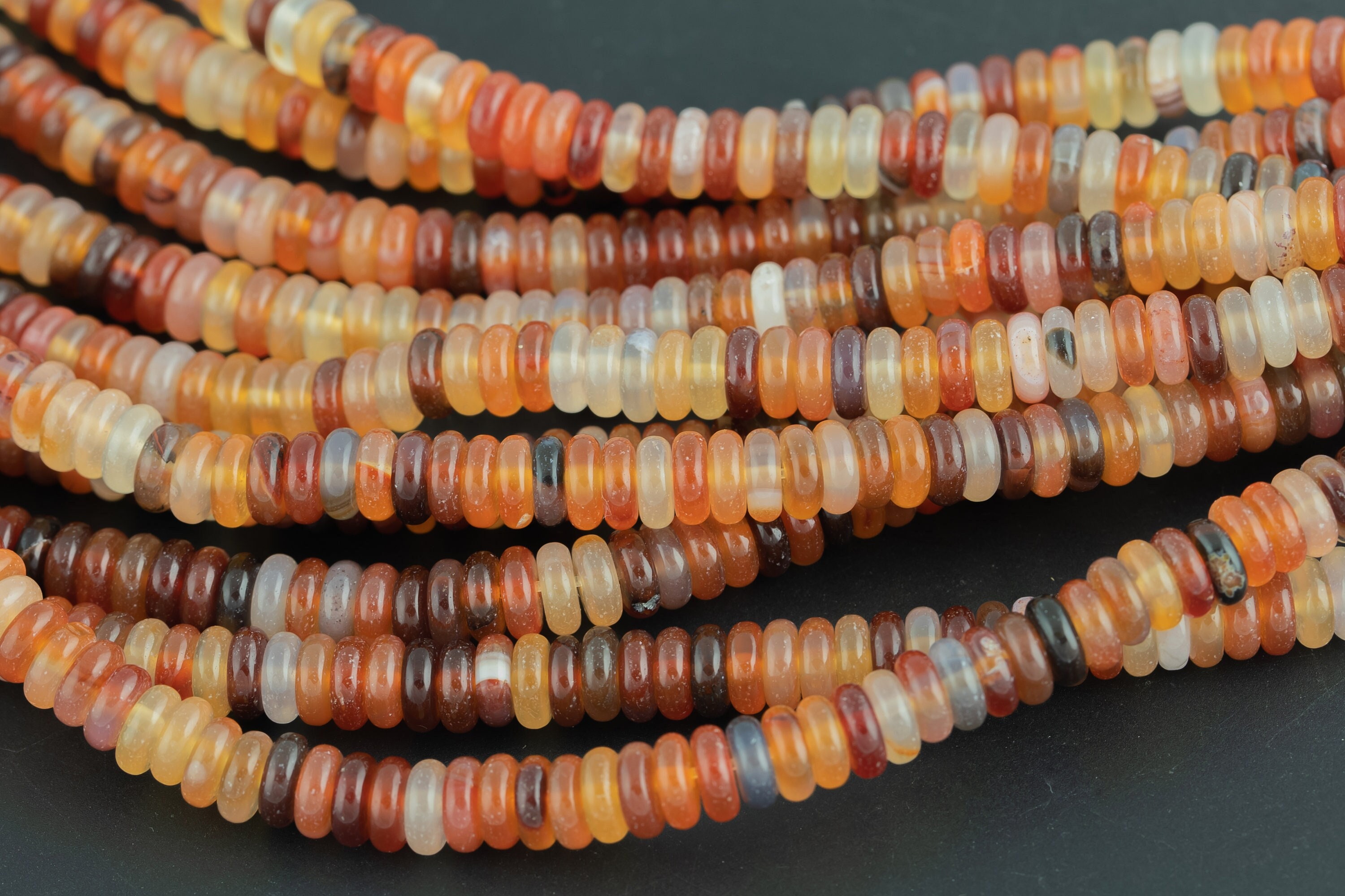 Natural Light Carnelian-   High Quality In Smooth Saucer Roundel, 2x6mm Flat Rondel 7.5 Inches Thin Roundel