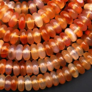 Natural Orange Carnelian 8mm 10mm Rondelle Beads 15.5" Strand