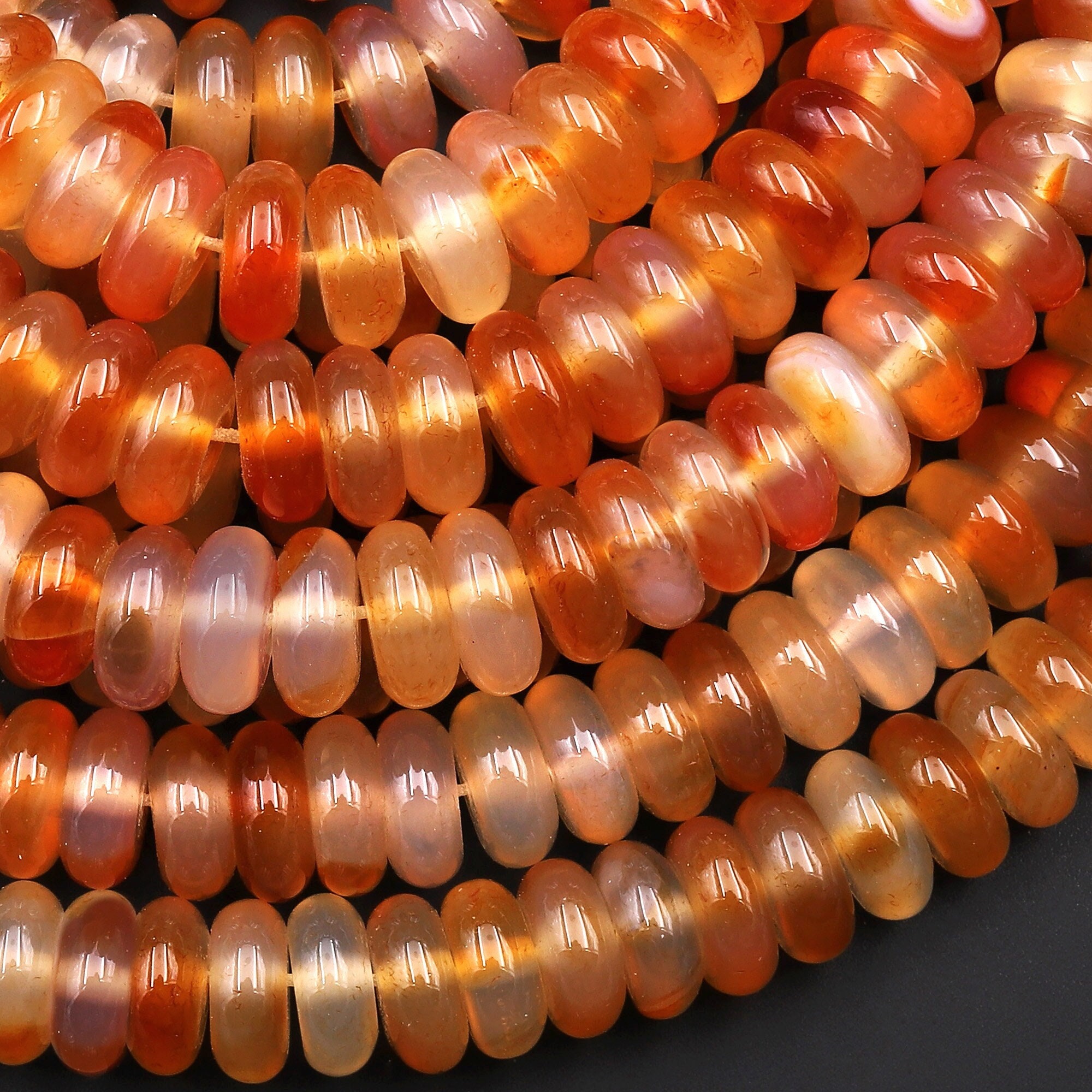 Natural Orange Carnelian 8mm 10mm Rondelle Beads 15.5" Strand