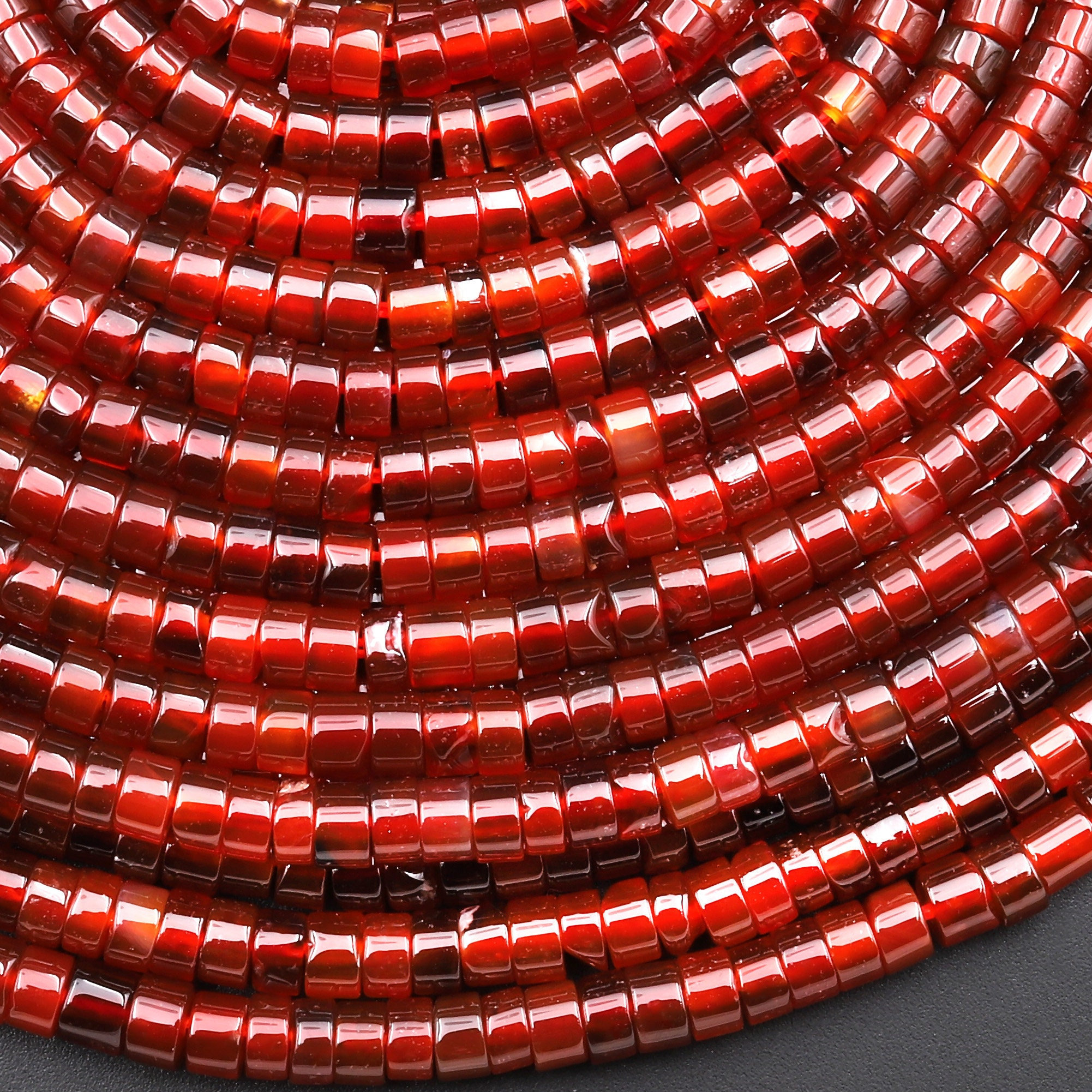 Natural Red Carnelian 4mm Heishi Rondelle Beads 15.5" Strand