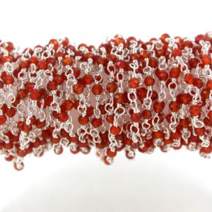 Sterling Silver Carnelian Rosary Chain: Faceted Rondelle Beaded Chain, Sold Per Foot