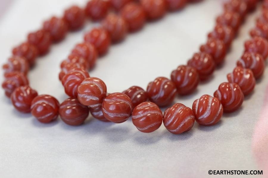 M/ Carnelian 10mm S-corrugated Round Beads 15.5" Strand Shade Varies Dyed Gemstone For Jewelry Making