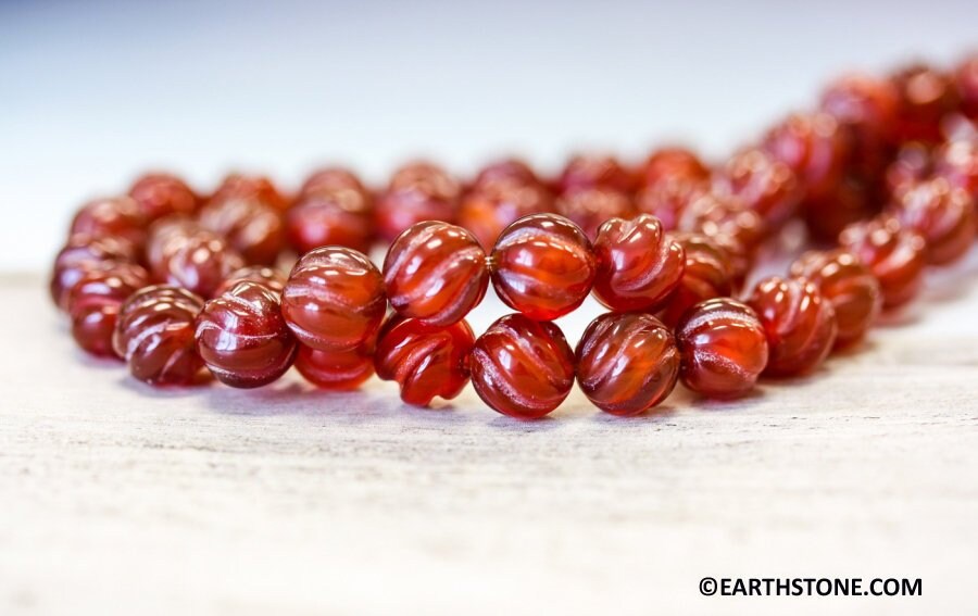 Carnelian 8mm S-corrugated Round Beads 15" Strand Dyed