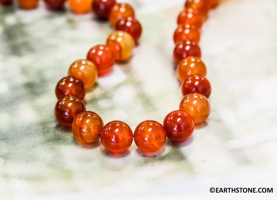 Natural Carnelian 14mm Round Beads 15.5" Strand Enhanced 265-1232