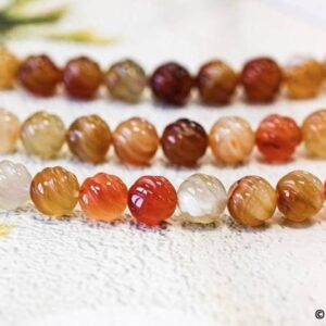 Natural Carnelian 10mm S-corrugated Round Beads 15.5" Strand Enhanced