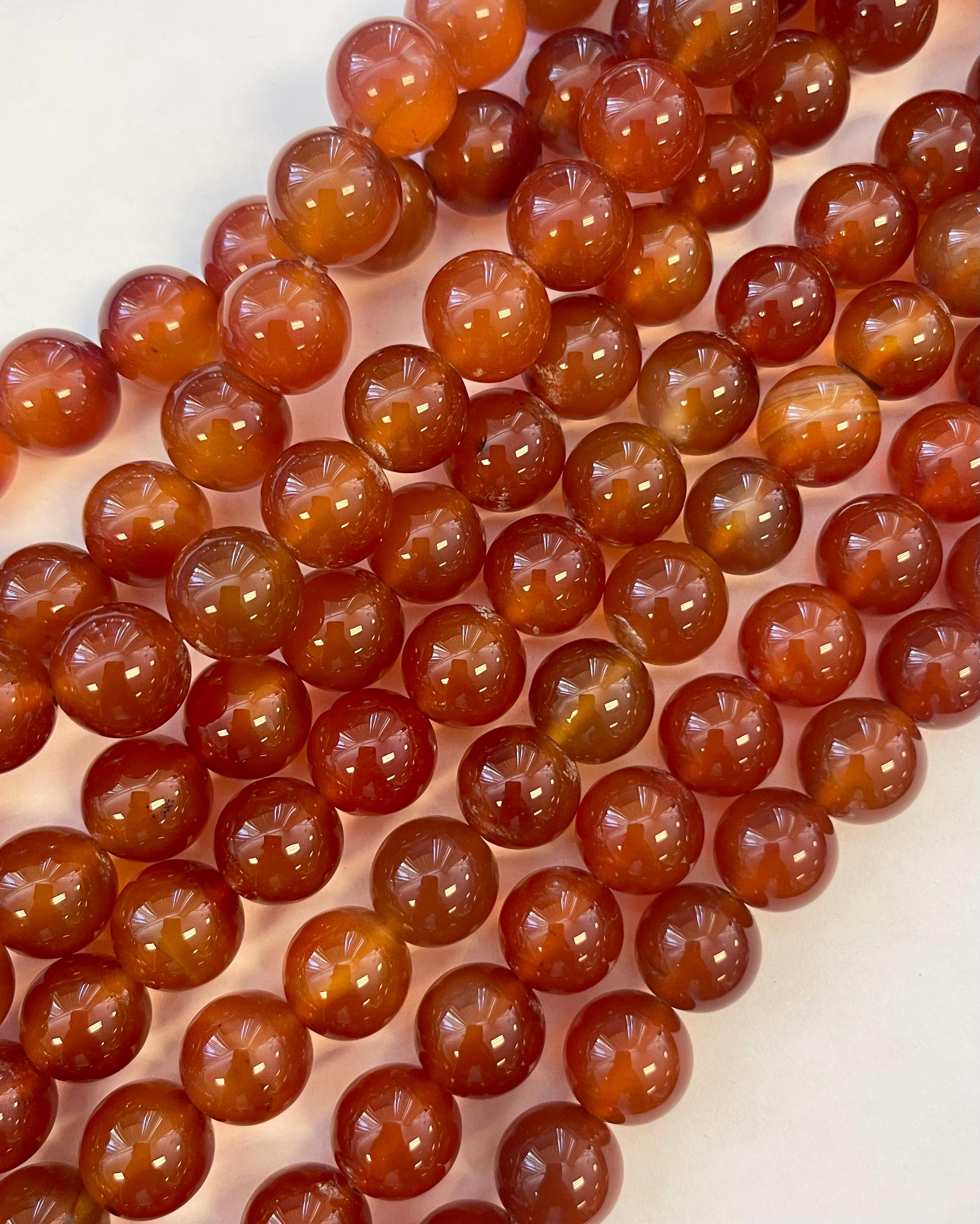 Natural Carnelian 12mm Round Gemstone Bead--15.5 Inch Strand