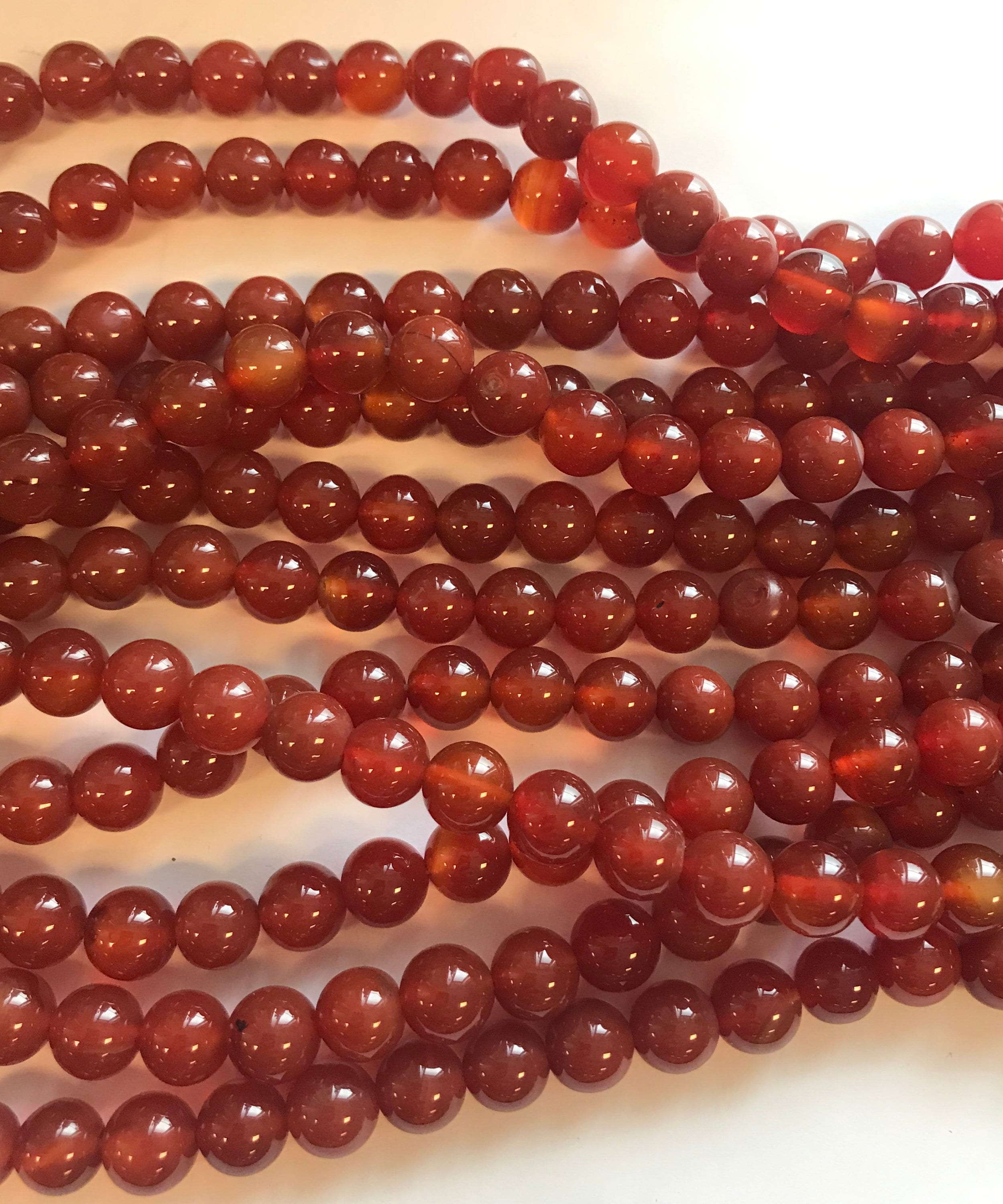 Natural Carnelian Smooth Round 10mm Gemstone Beads  -- 15.5 Inch Strand