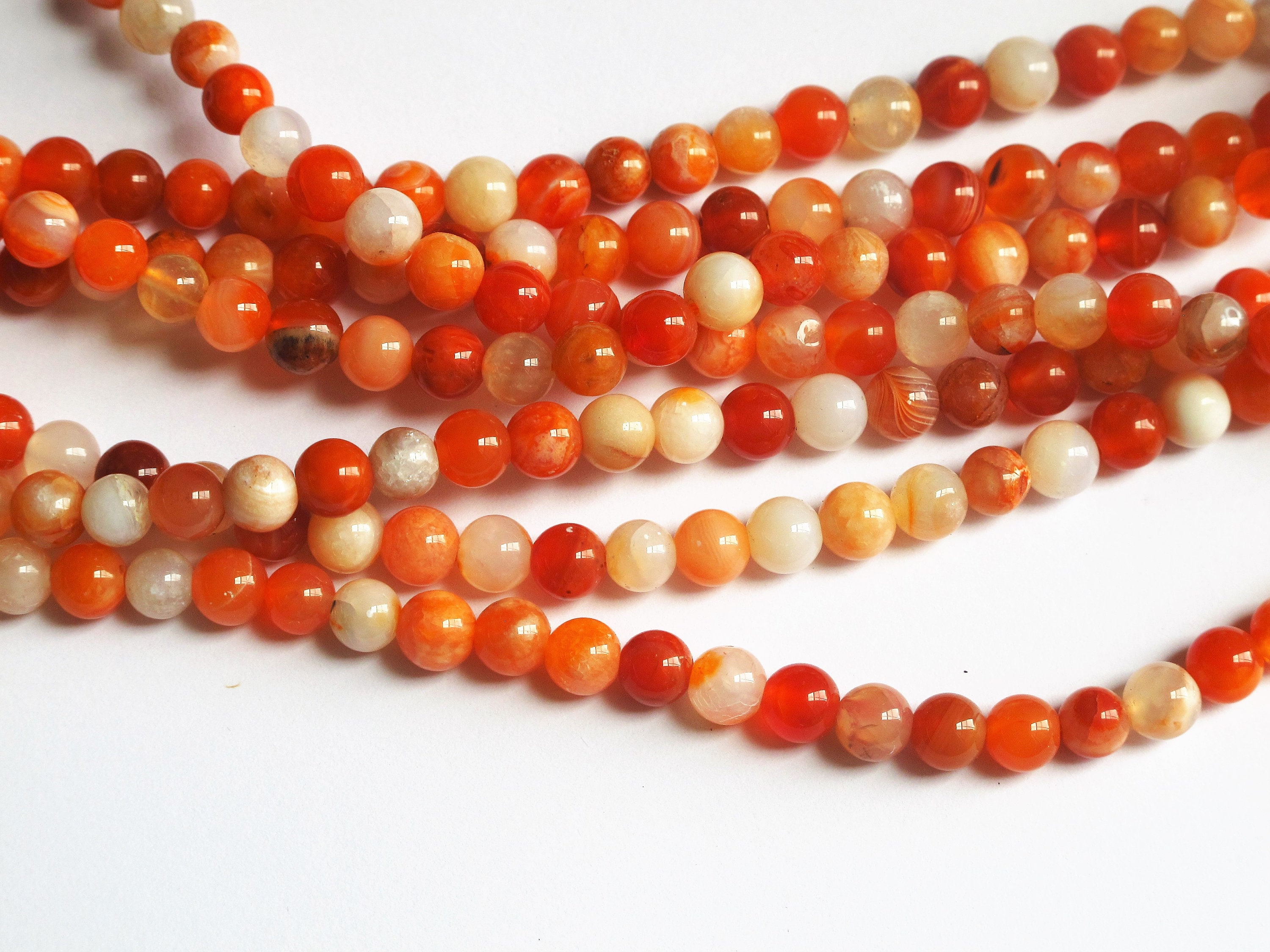 Orange Carnelian Round Beads: Natural Gemstone Diy - 16''
