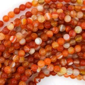 Orange Red Stripe Carnelian Round Beads 15" Strand 6mm 8mm 10mm Orange Red Stripe Carnelian Round Beads 15" Strand 6mm 8mm 10mm