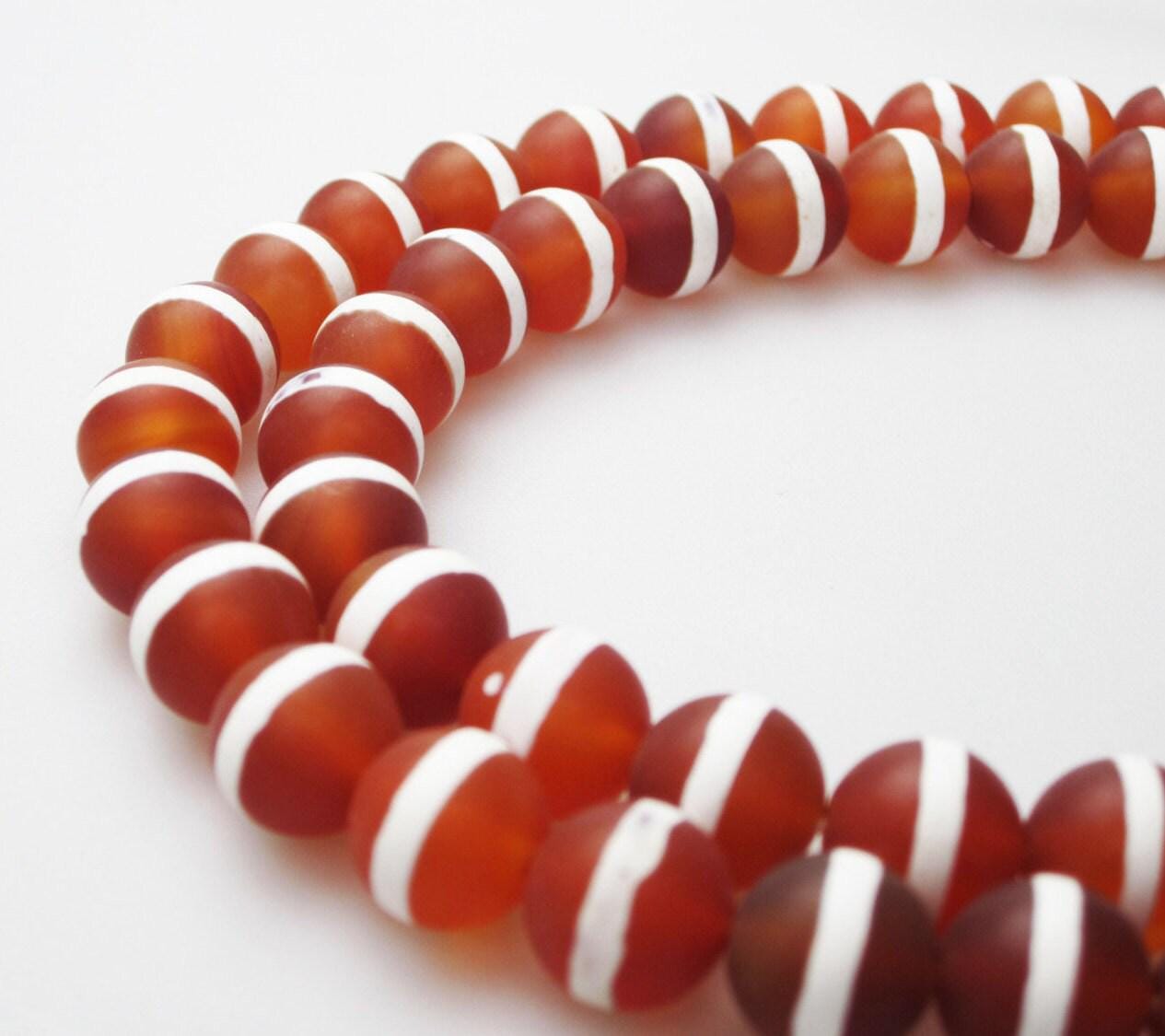 Carnelian With White Stripe Matte Round Beads 6mm 8mm 10mm 15.5" Strand