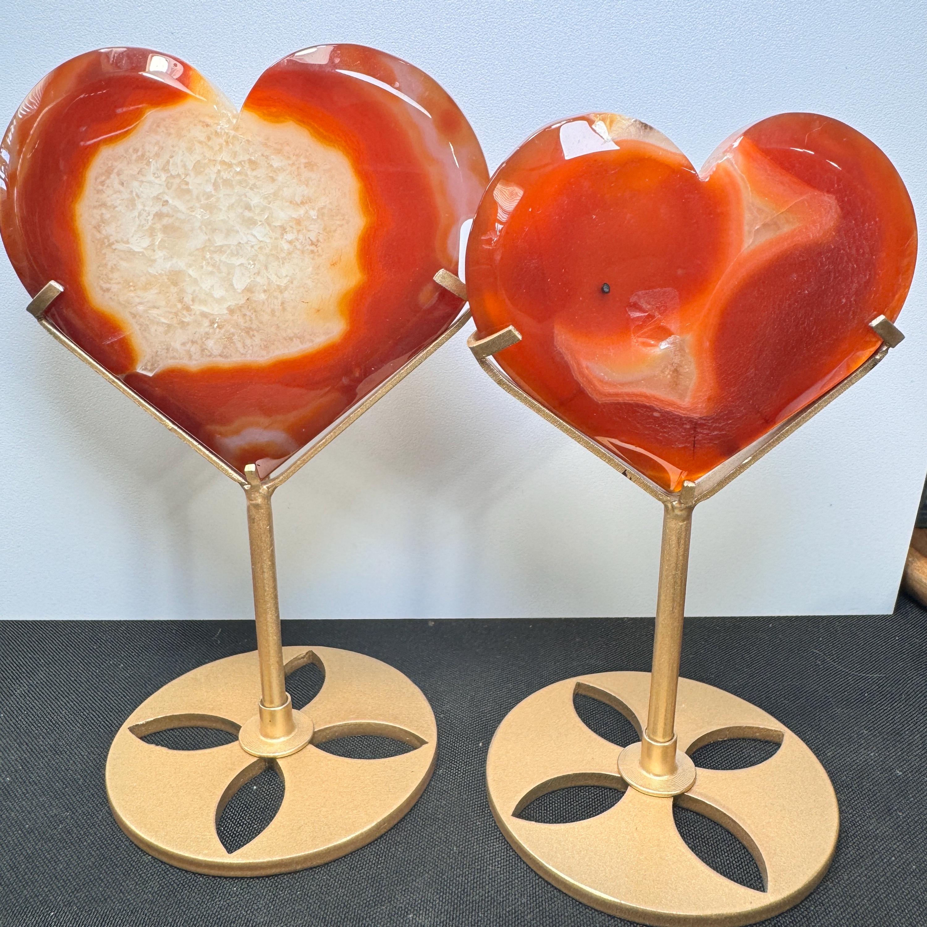 Carnelian Crystal Hearts On Stand | Heart Crystal
