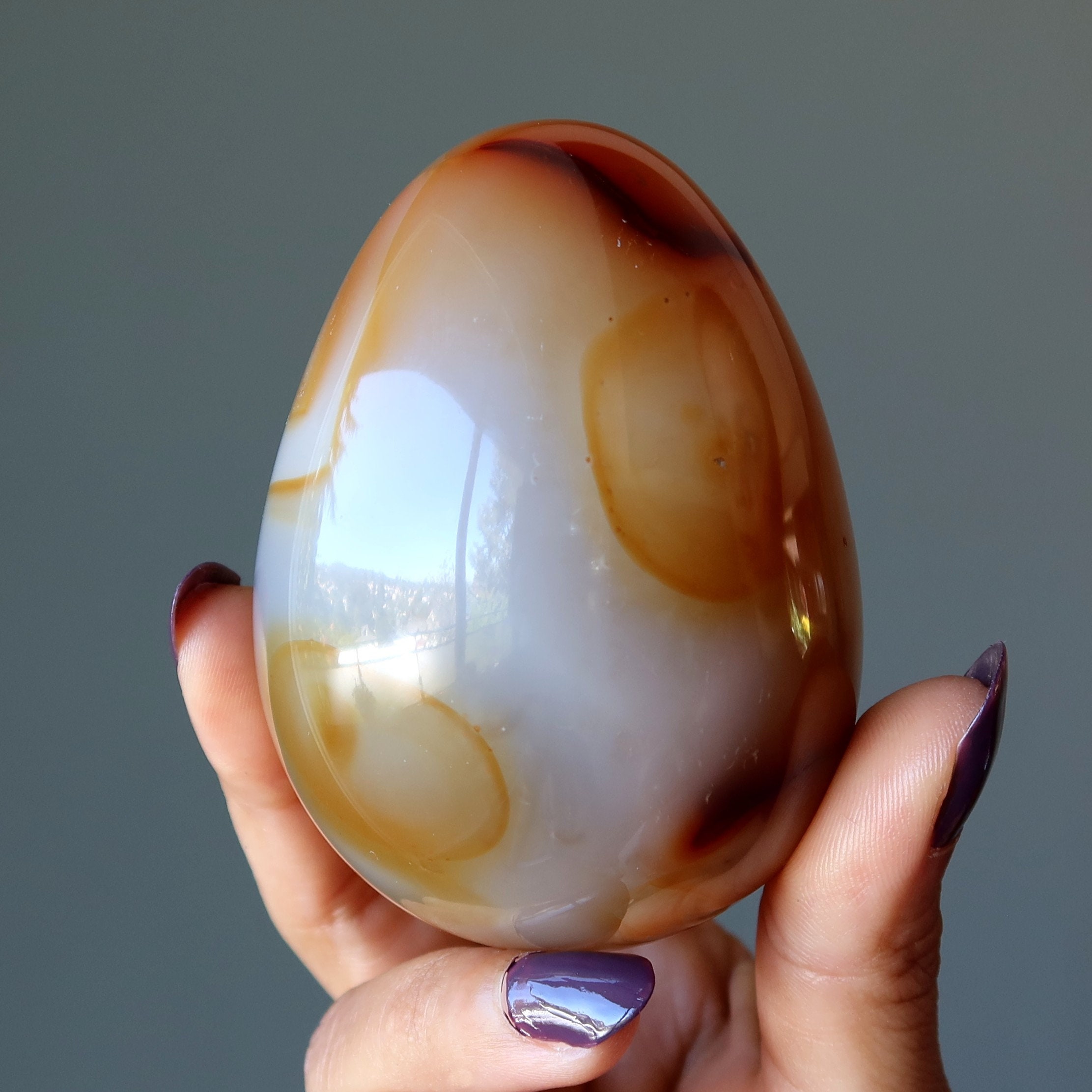 Carnelian Egg Fire On Ice Balanced Duality Orange Stone