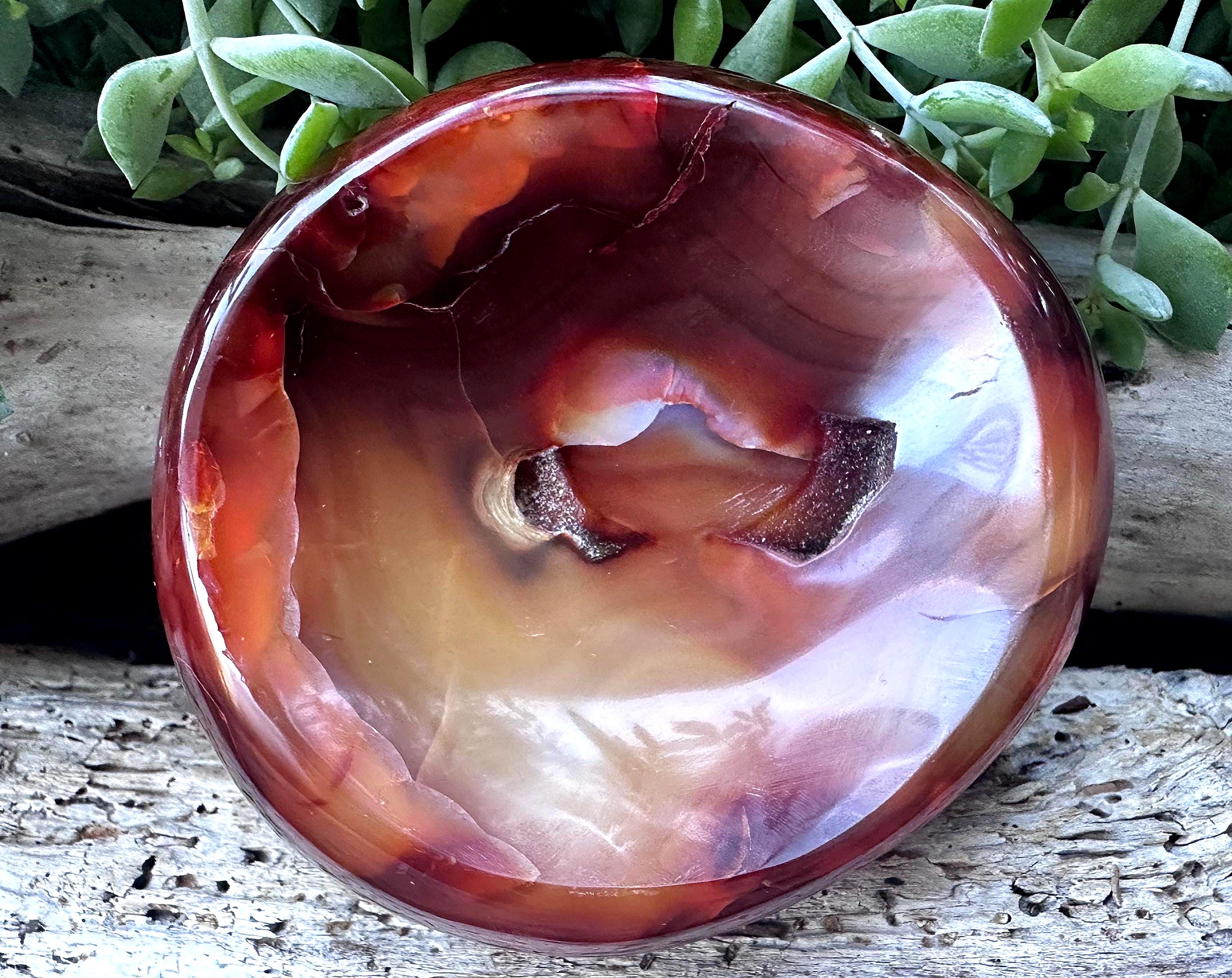 Mystical Carnelian Bowl From Madagascar With Druzy Caves