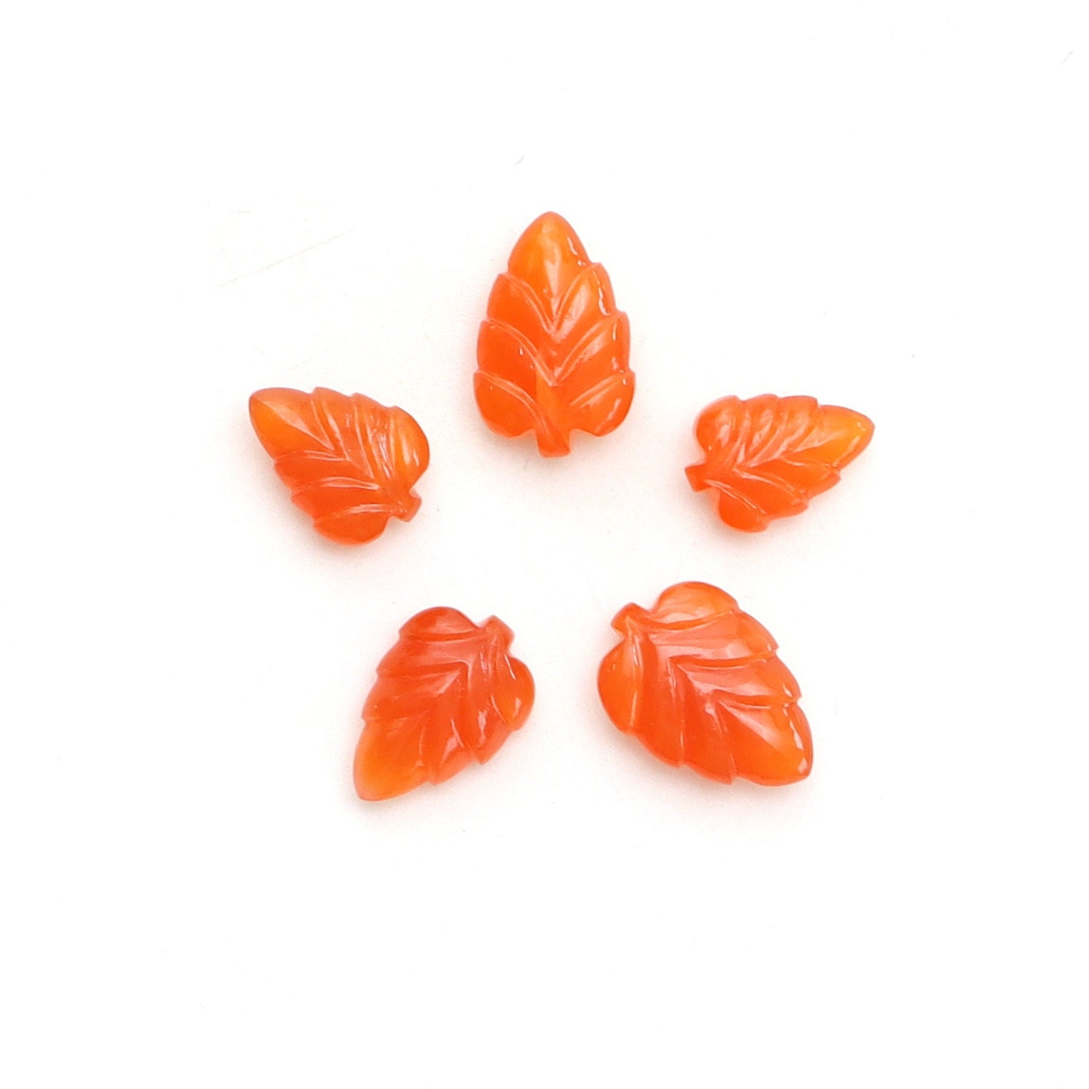 Natural Carnelian Leaf Carving Loose Gemstone, 11.5x16 To 14x20.5 Mm, Carnelian Jewelry Making Gemstone, Set Of 5 Pieces