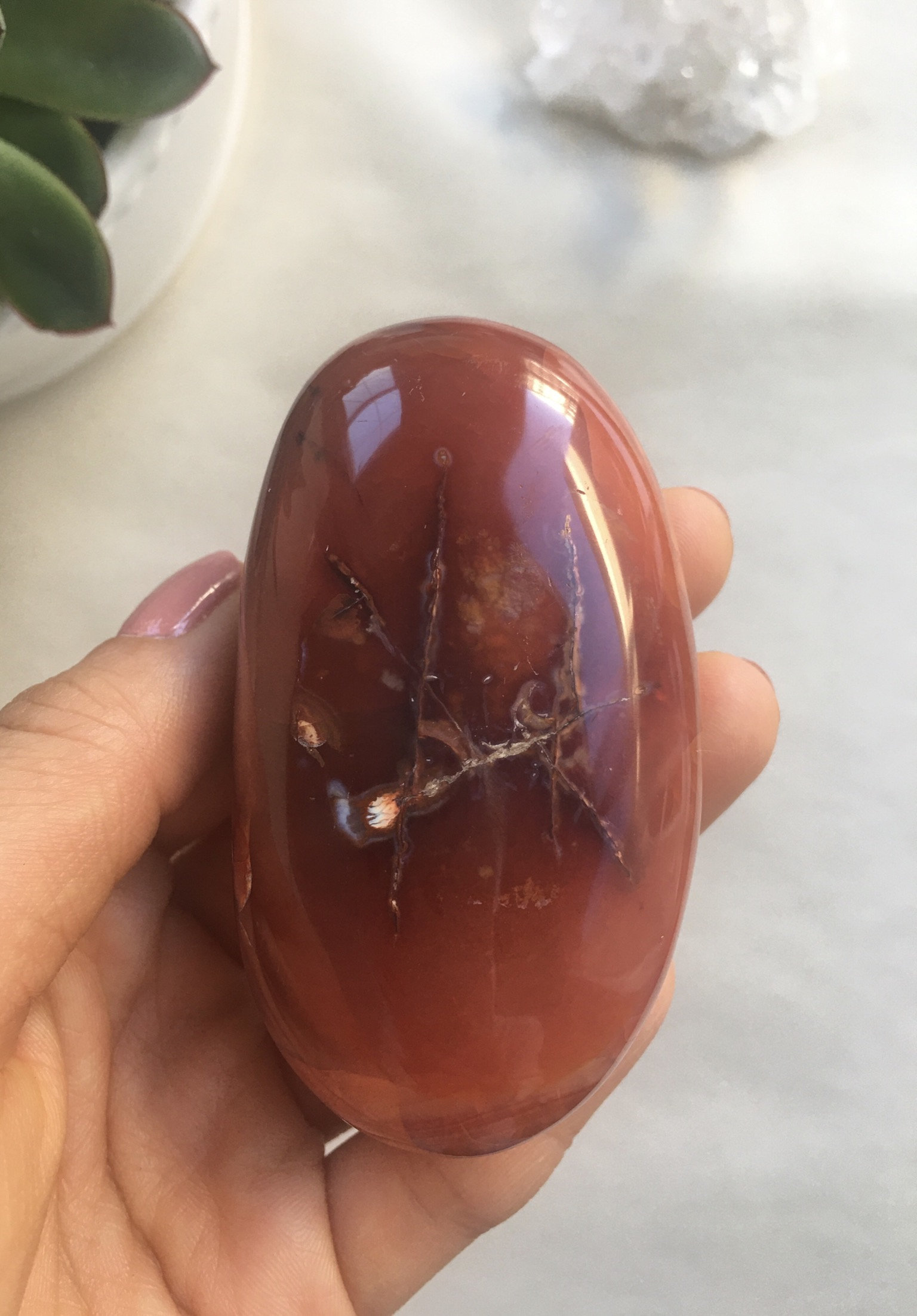 Polished Carnelian Palm Stone, Healing Crystal, Chakra Stone