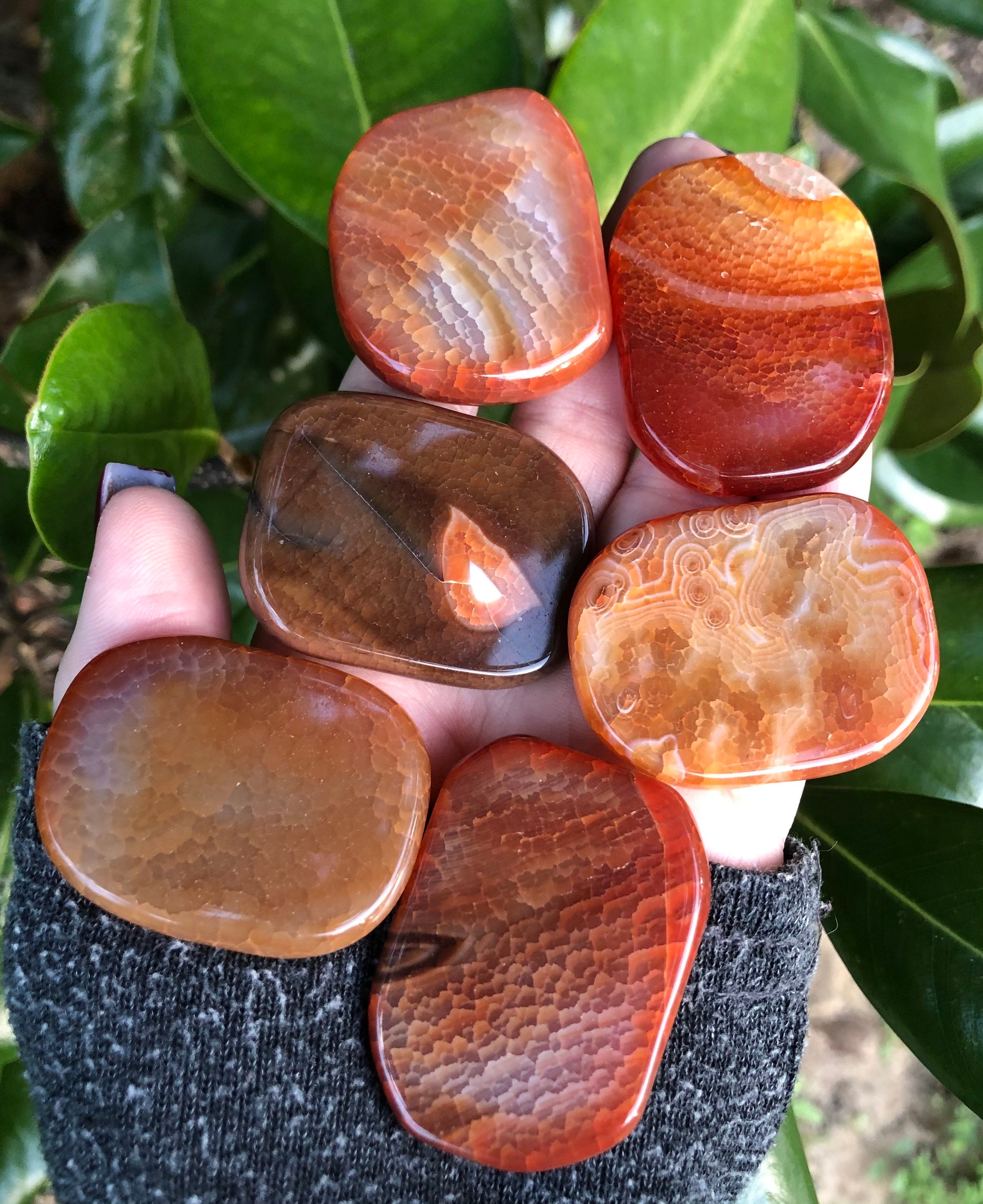 Carnelian, Snakeskin Carnelian Palm Stone, Qty. (1) Flat