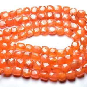 Superb Carnelian Cube Beads - 10 Inches - Natural Carnelian Faceted Cube ,box Briolette - Size Is 5 - 9mm #2179
