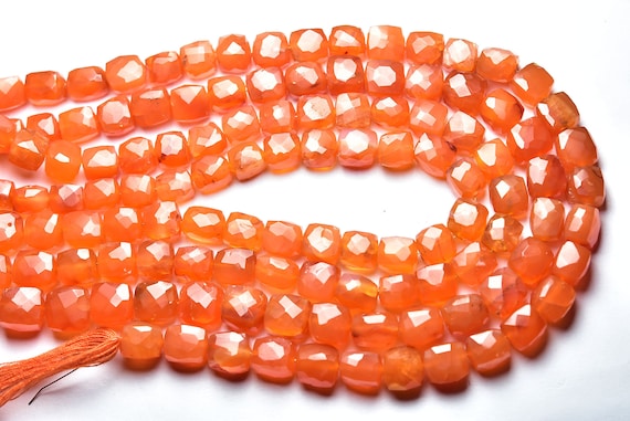 Superb Carnelian Cube Beads - 10 Inches - Natural Carnelian Faceted Cube ,box Briolette - Size Is 5 - 9mm #2179