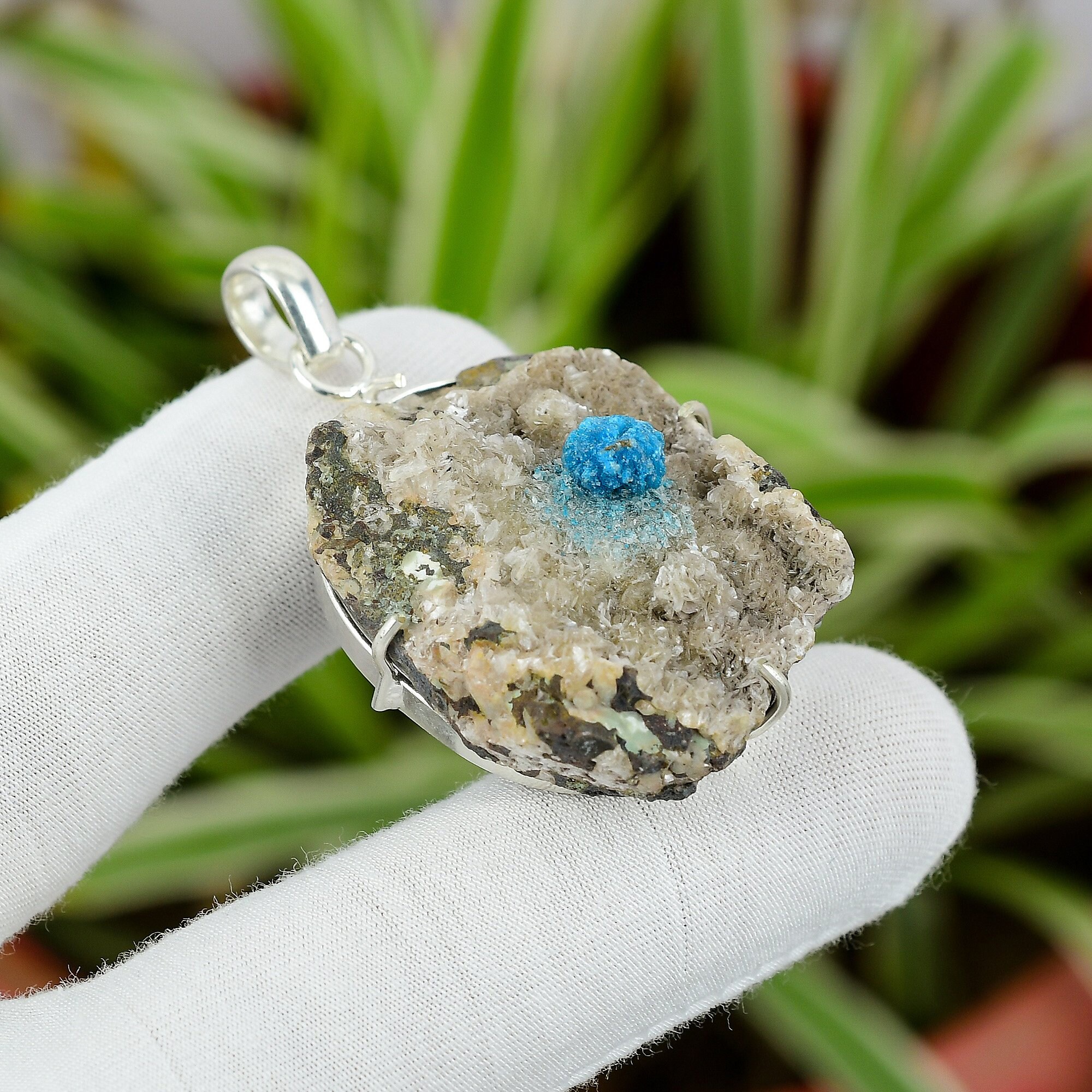 Handmade Cavansite Pendant: 925 Sterling Silver Gemstone Jewelry