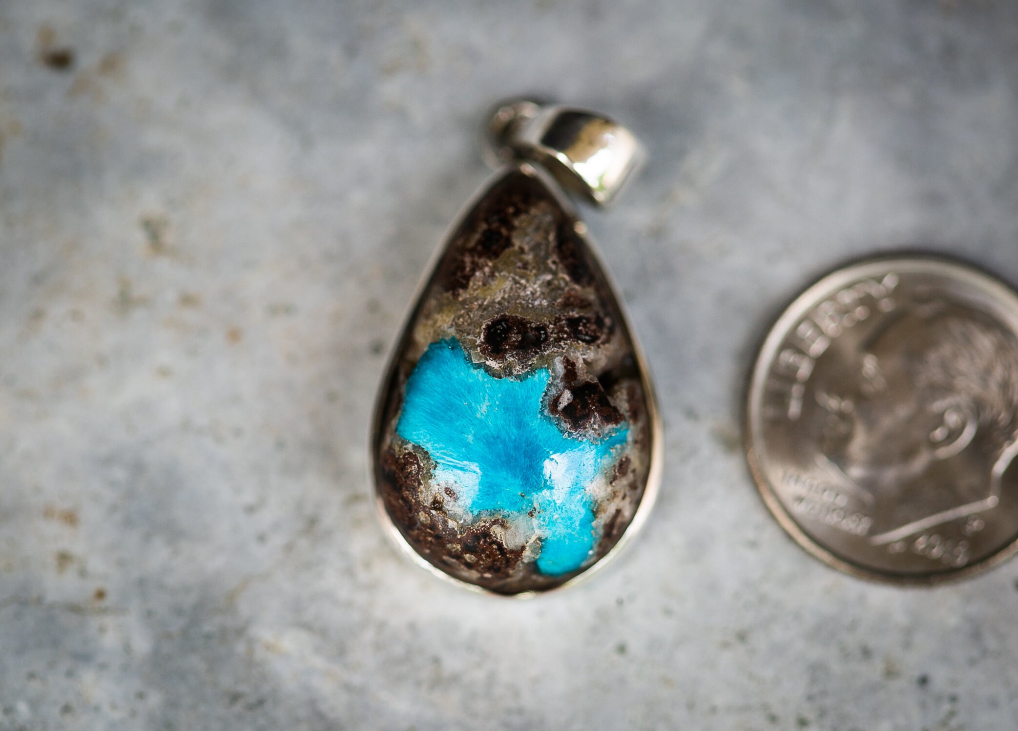 Teal Blue Cavansite In Matrix Pendant - Sterling Silver Necklace Teal Blue Cavansite In Matrix Pendant - Sterling Silver Necklace