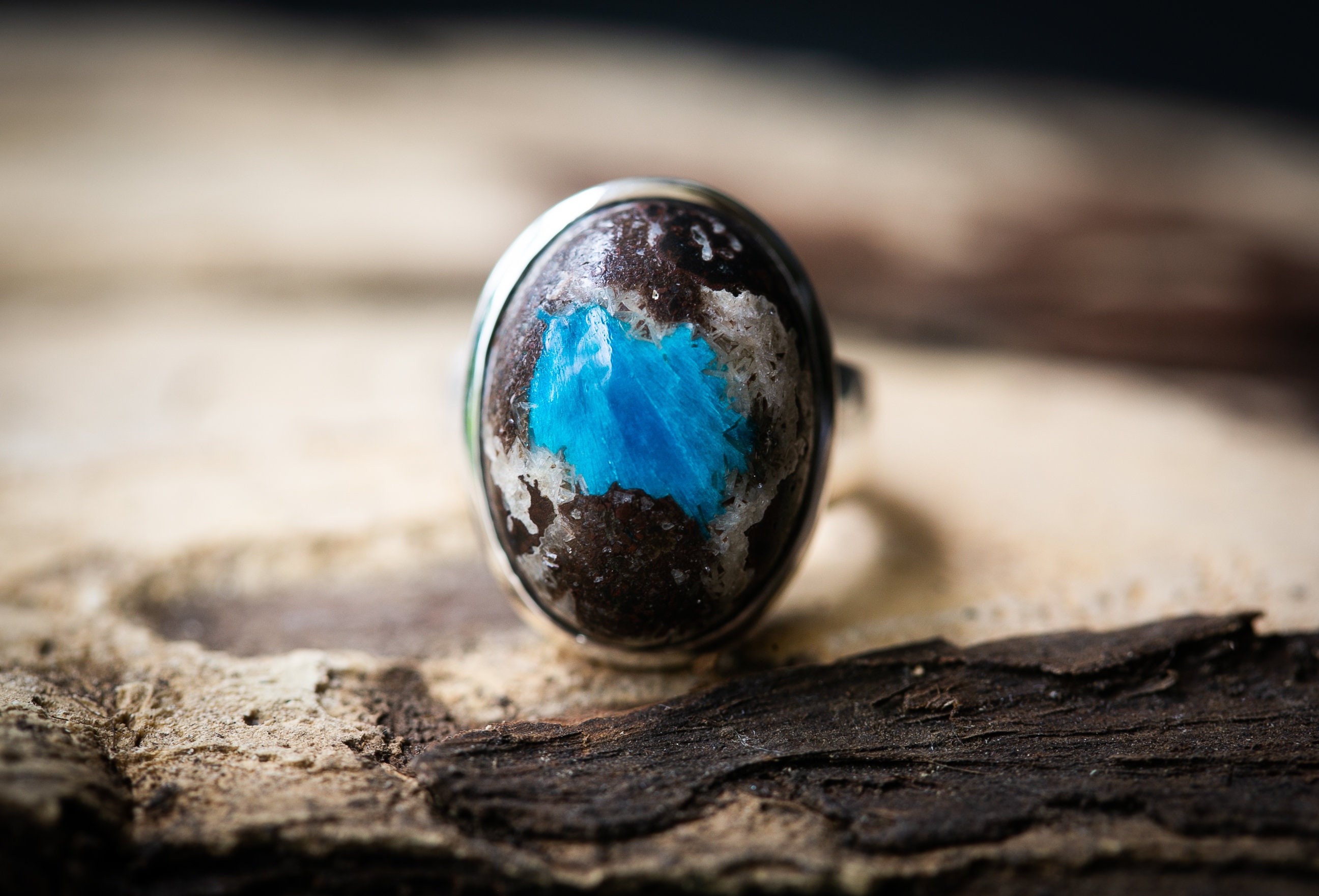 Cavansite In Matrix Sterling Silver Ring - Teal Blue Stone, Size 7.5 Cavansite In Matrix Sterling Silver Ring - Teal Blue Stone, Size 7.5