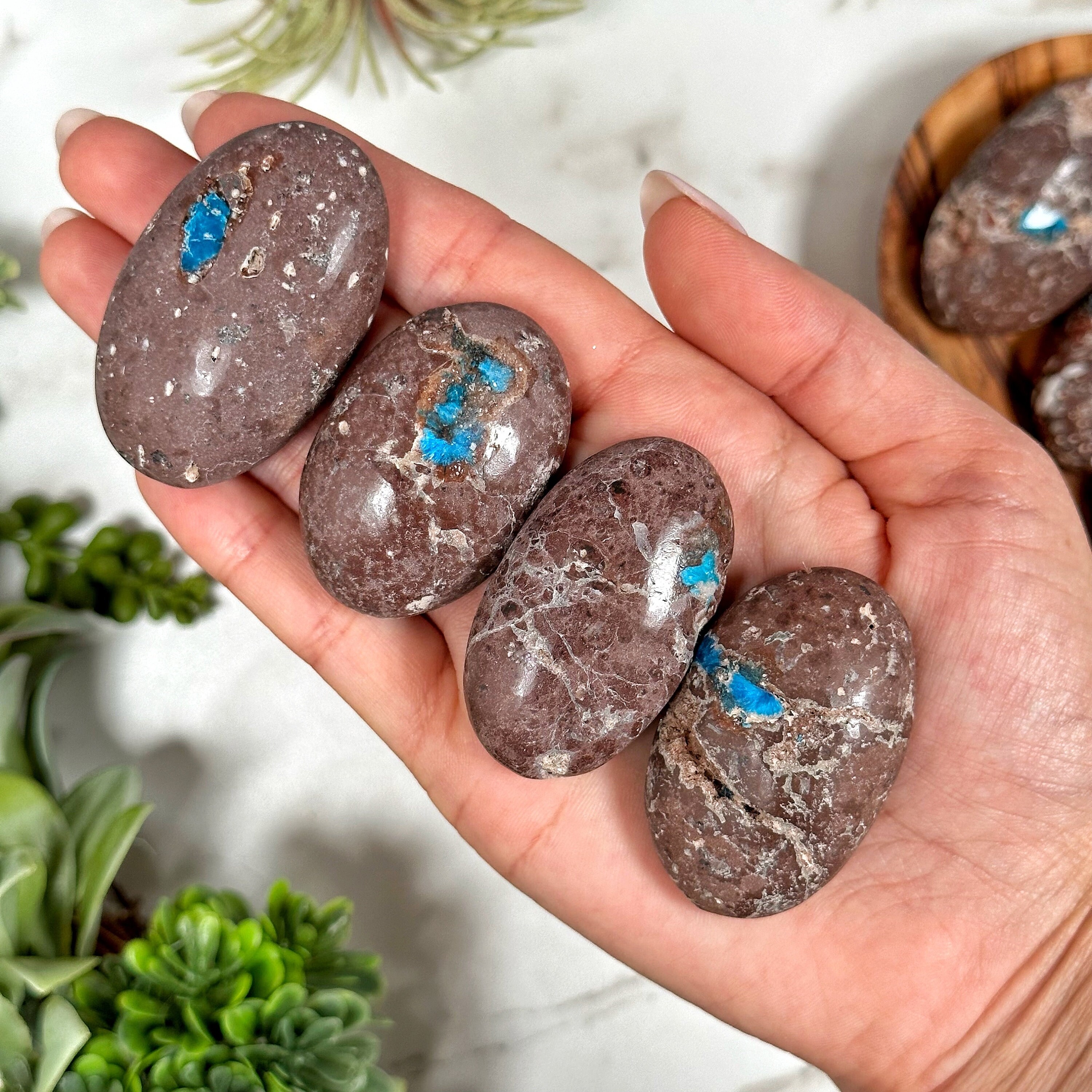Cavansite Palmstone | S, M, L | - No. 852 (polished Blue Crystal Pocket Stone Palm, Throat Chakra, Peace)