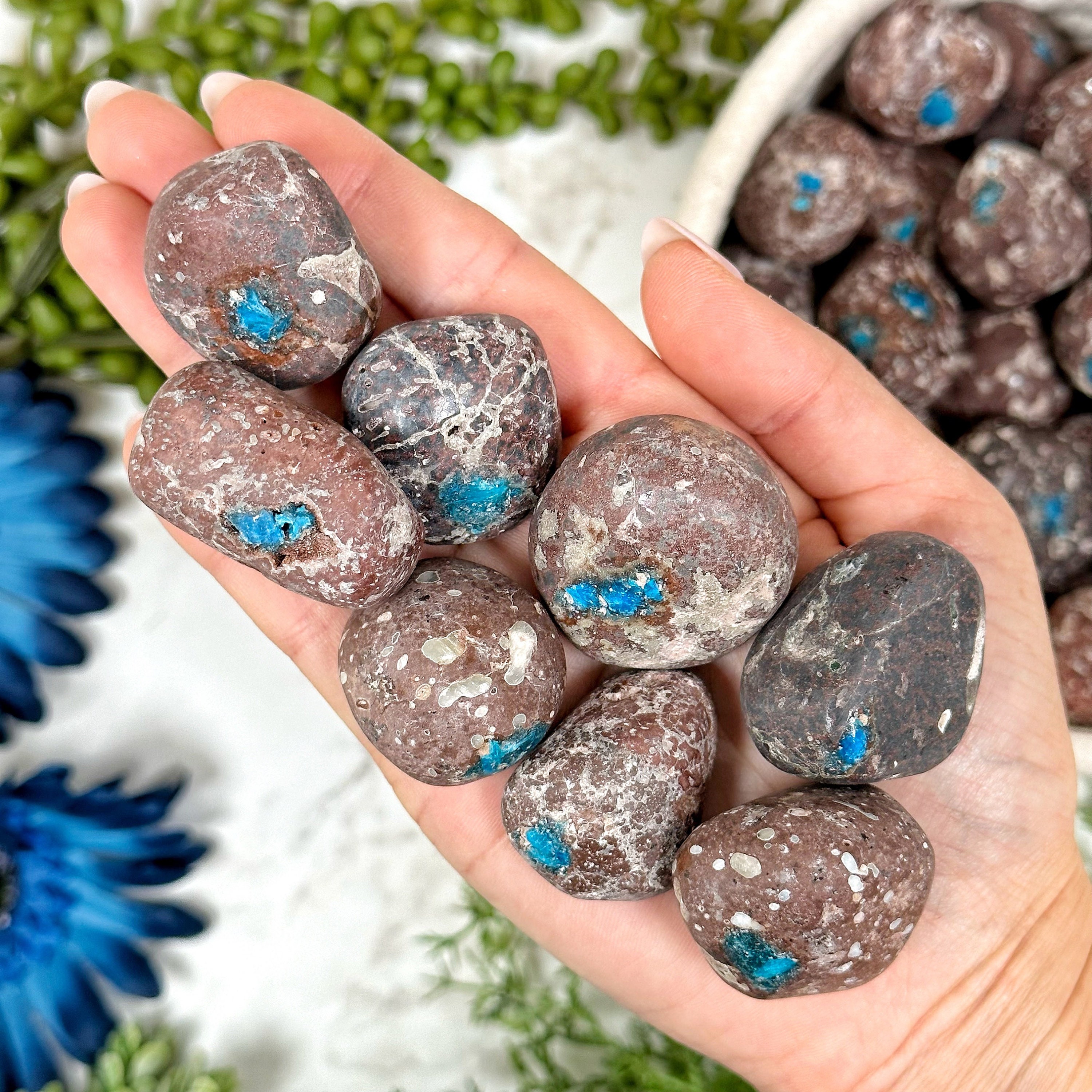 Cavansite Tumble | S, L | - No. 443 (polished Blue Crystal Pocket Stone, Throat Chakra, Healing Stone)