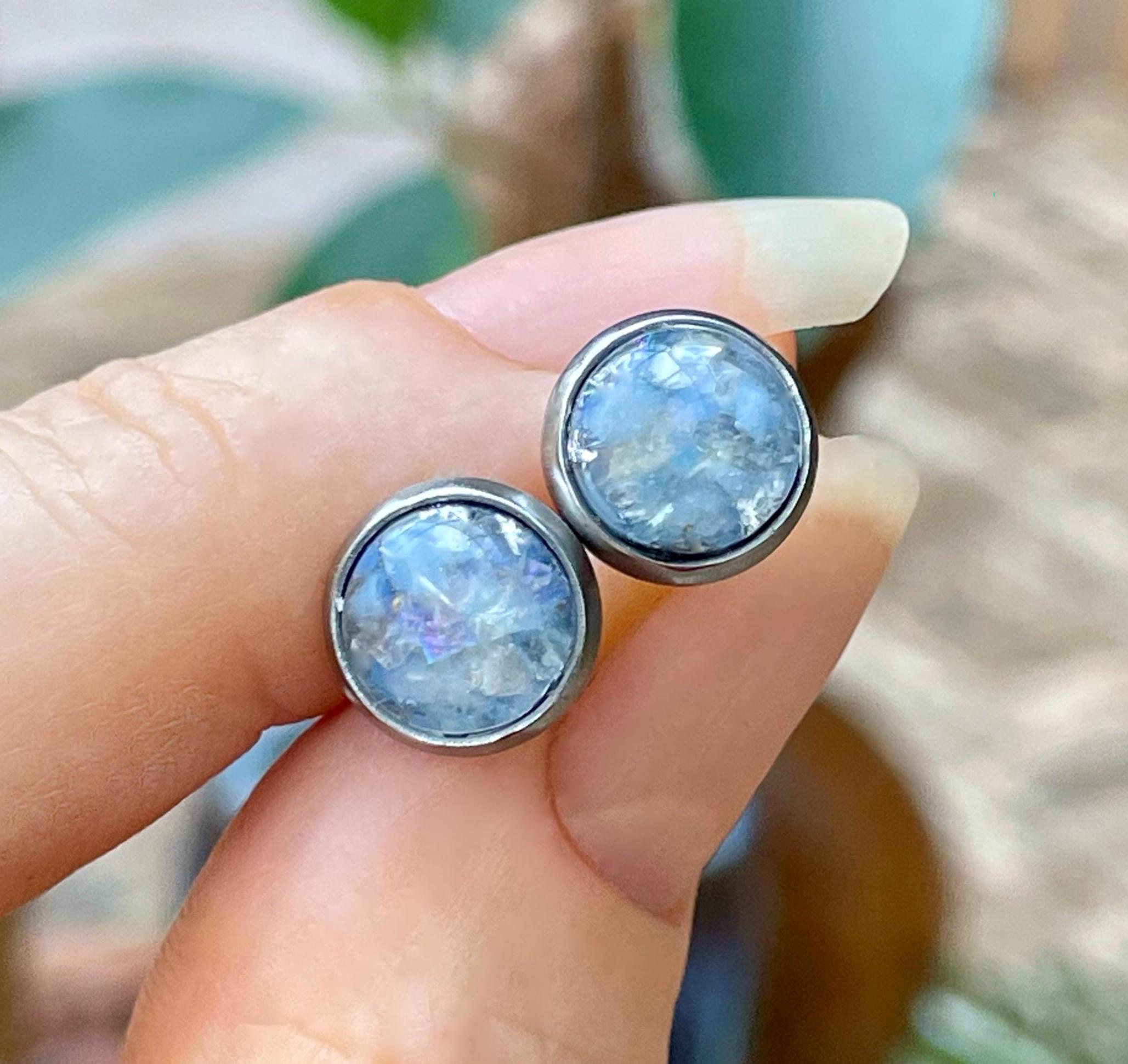10mm Orgone Stud Earrings *angelicattunement* Glow Jewelry With Angel Aura Quartz, Celestite, Opalite, Selenite, Silver Leaf 10mm Orgone Stud Earrings *angelicattunement* Glow Jewelry With Angel Aura Quartz, Celestite, Opalite, Selenite, Silver Leaf