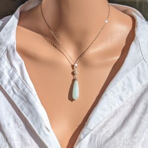 Blue Celestite and Freshwater Pearl Pendant Jewelry Set: Necklace and Earrings Blue Celestite and Freshwater Pearl Pendant Jewelry Set: Necklace and Earrings