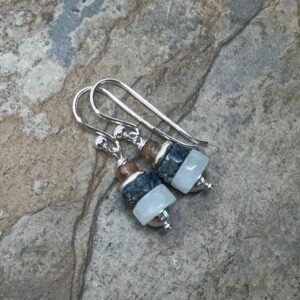 Blue Gemstone Earrings with Celestite, African Pyrite, Andalusite and Sterling Silver, 1.25 inch
