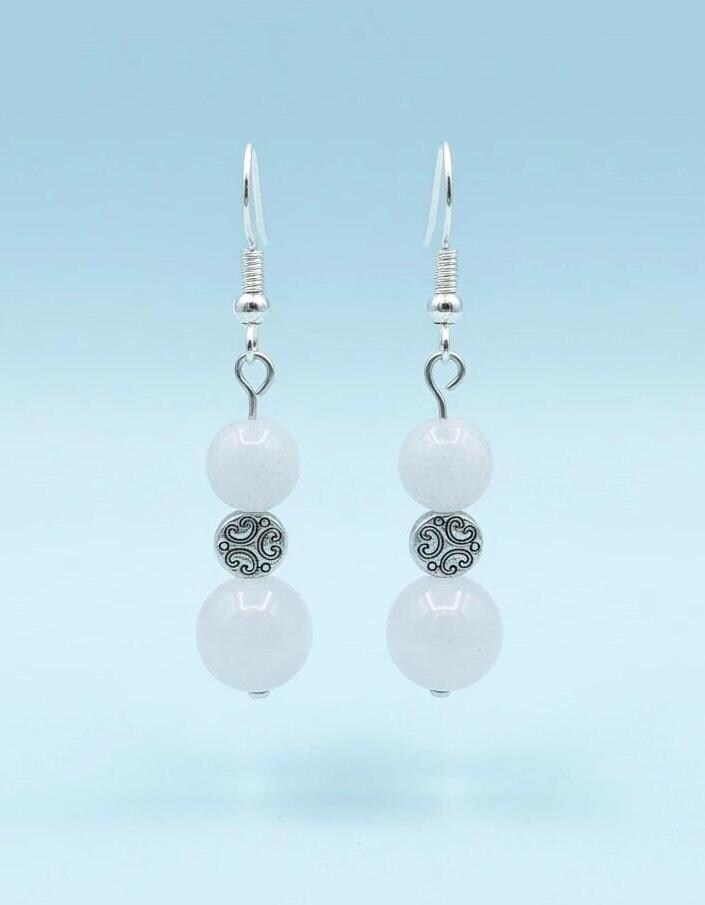 Celestine Dangle Beaded Earrings, Celestite Beaded Jewelry, Summer Style, Date Night