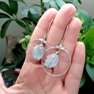 Genuine Celestite Dangle Hoop Earrings: Wire Wrapped Crystal Jewelry