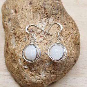 Rare Celestite Circle Earrings. Reiki Jewelry Uk. Drop Earrings. Sterling Silver Bead Dangle Drop Earrings.