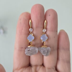 Raw Blue Celestite Earrings. Cluster Sky Blue Celestite Earrings. Crystal Geode Dangle Earrings. Blue Gemstone Earrings.
