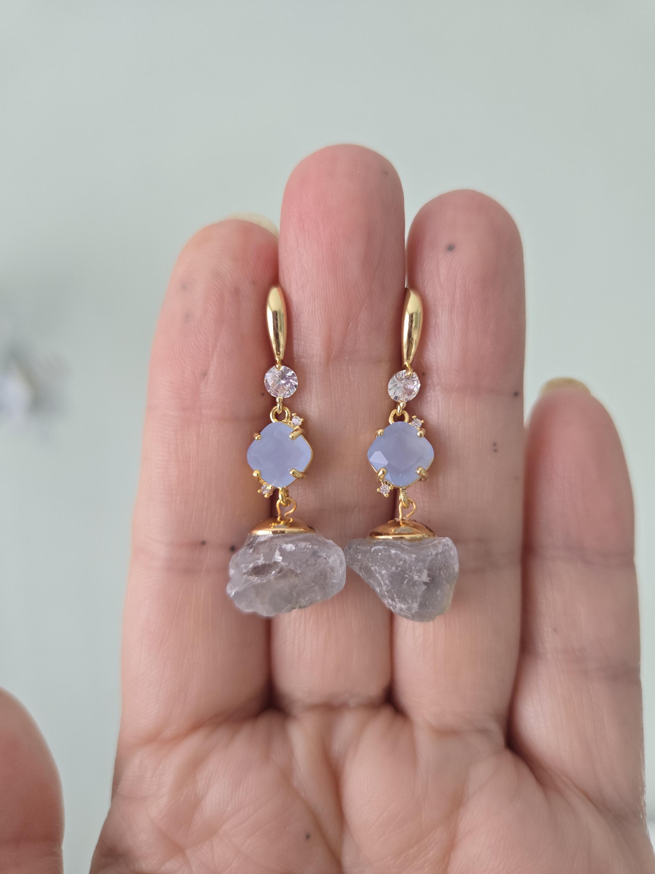Raw Blue Celestite Earrings. Cluster Sky Blue Celestite Earrings. Crystal Geode Dangle Earrings. Blue Gemstone Earrings.