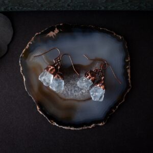 Raw Celestite Earrings: Electroformed Copper Crystal Dangles